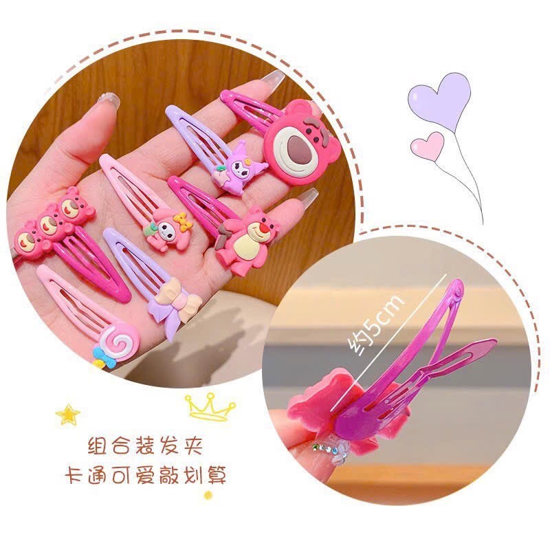 Vĩ 5 kẹp mái bấm hình gấu dâu cho bé dễ thương