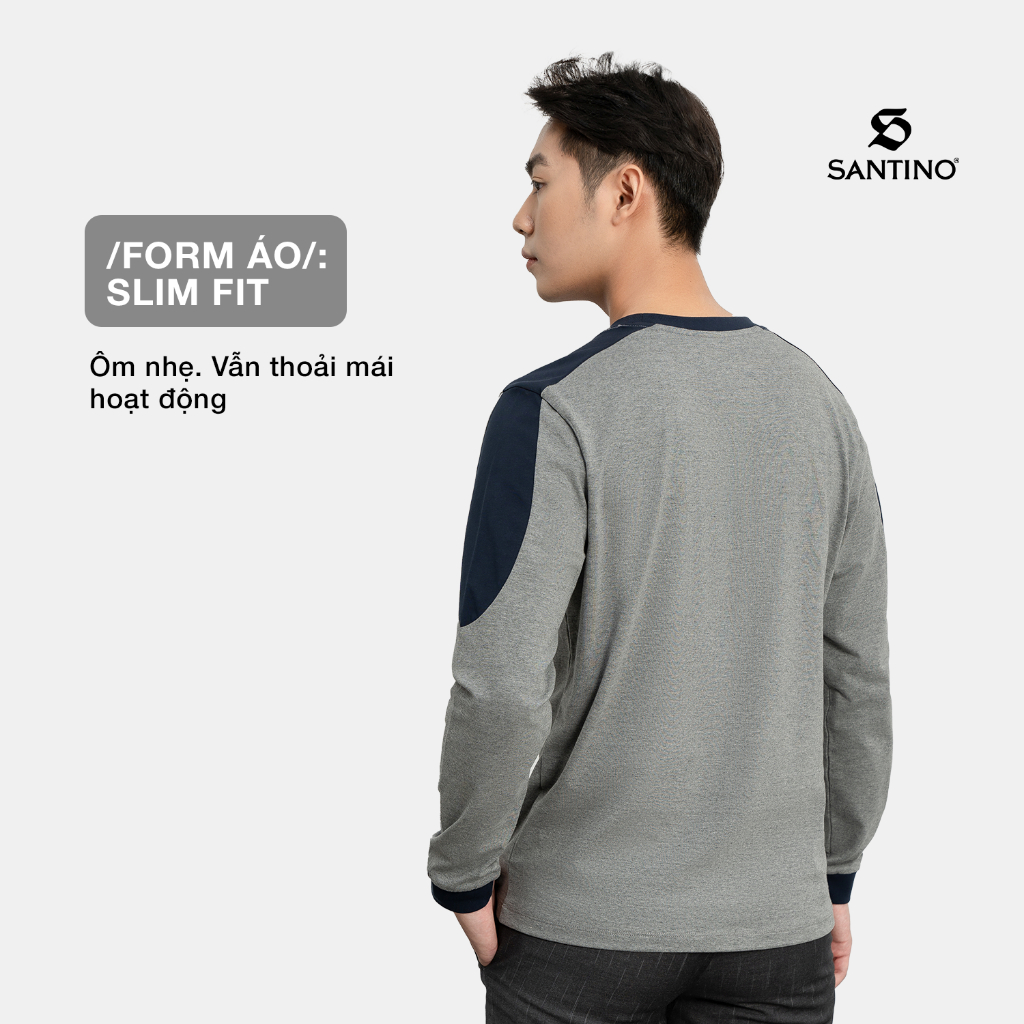 Áo Thun Dài Tay Thu Đông Nam Cotton Cao Cấp, Thiết Kế Trẻ Trung Co Giãn Giữ Ấm Thoải Mái Santino P901