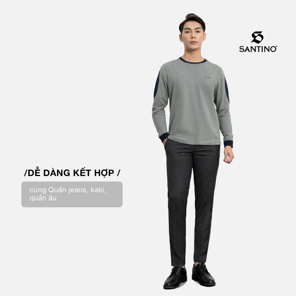 Áo Thun Dài Tay Thu Đông Nam Cotton Cao Cấp, Thiết Kế Trẻ Trung Co Giãn Giữ Ấm Thoải Mái Santino P901