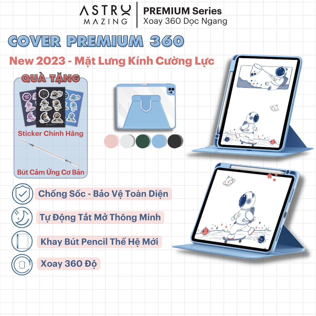 [Xoay 360] Bao da cover iPad AstroMazing xoay dọc ngang 360 độ chống sốc cho Pro 11 Cover Air 4 5 Gen 9 Pro 12.9 Mini 6