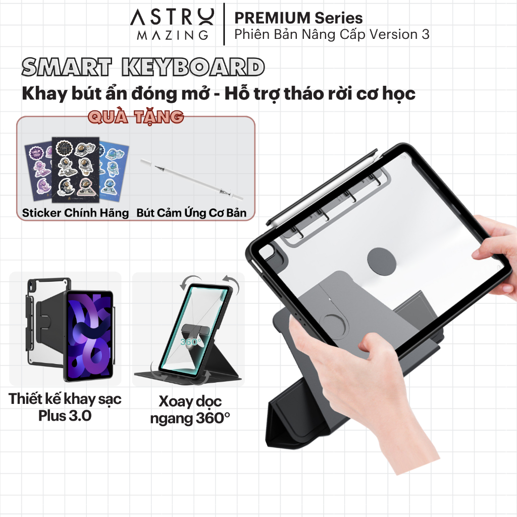 [360 V3] Bao da xoay 360 độ khay bút ẩn AstroMazing cho iPad Pro 11 Cover Air 4 5 Gen 9 Pro 12.9 Mini 6