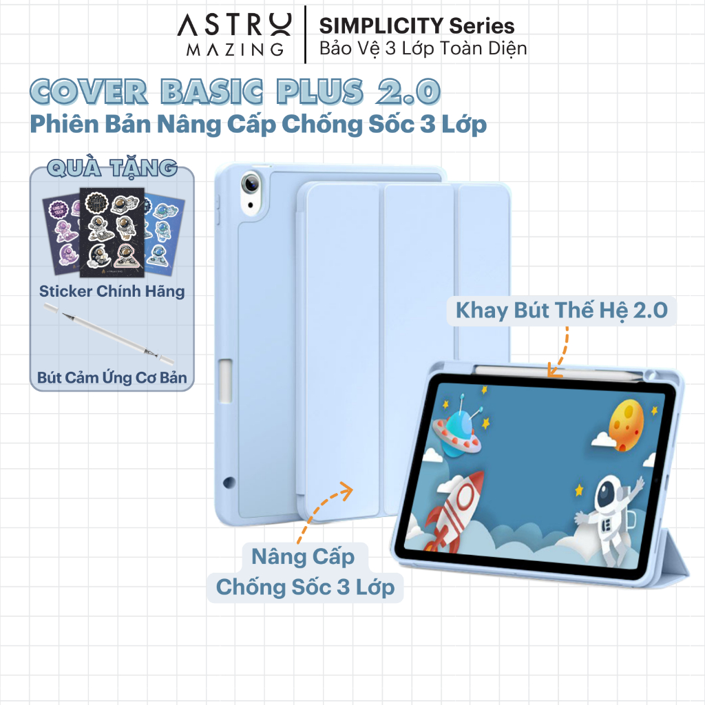 [Basic V2] Bao da chống sốc AstroMazing có khay đựng bút, cover dành cho iPad Pro 11 Air 4 5 Gen 7 8 9 12.9 Mini 6