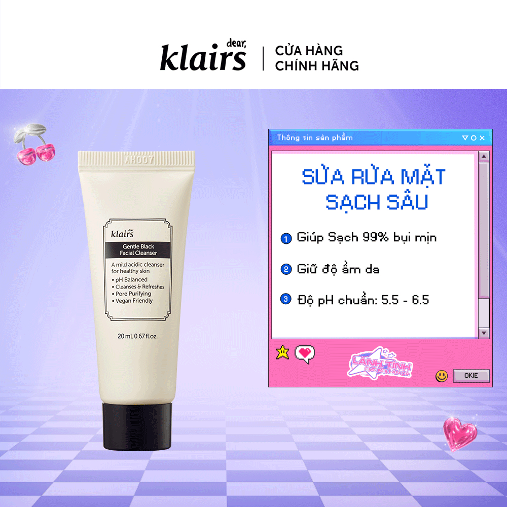 [HÀNG TẶNG KHÔNG BÁN] Dear, Klairs Sữa rửa mặt Gentle Black Facial Cleanser 20ml+ 1 sachet