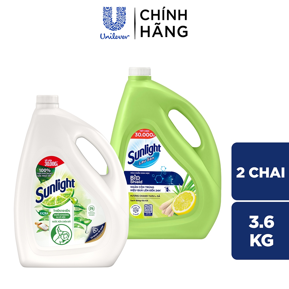 Combo Nước rửa chén + Nước lau sàn Sunlight can 3,6kg