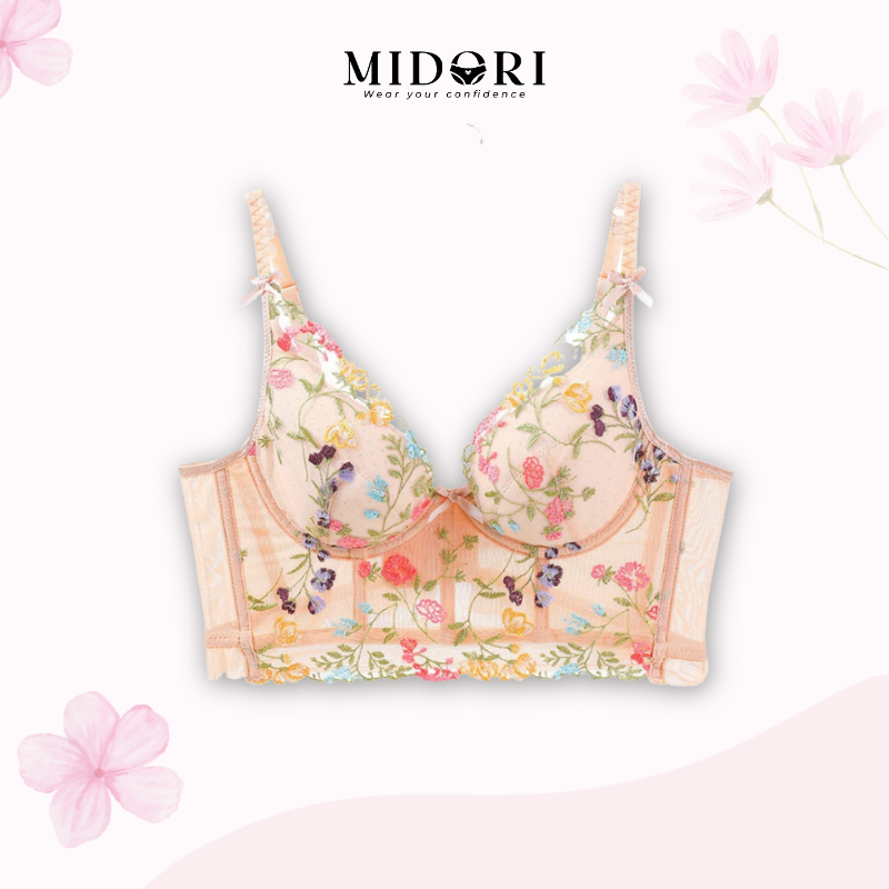 Áo corset Vintage thêu hoa dáng Bra Cổ Điển Đệm Mỏng có Gọng Nâng Ngực Sexy