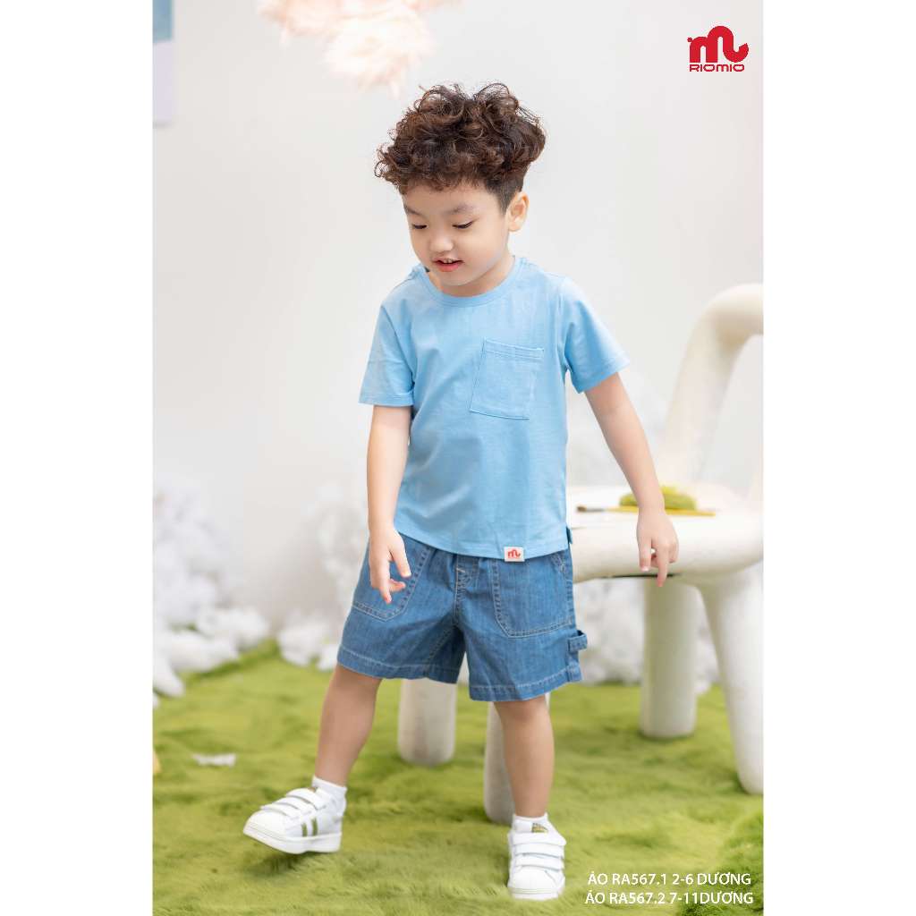 Áo thun bé trai Riomio áo phông cộc tay có túi chất liệu cotton mềm mát co dãn style Hàn size đại 13 đến 50kg RA567