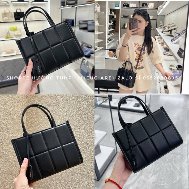 Túi Tote Pedro kẻ ô da pu cao cấp size 20cm kèm dây đeo chéo mẫu mới
