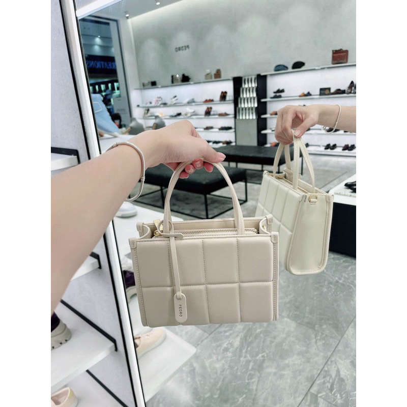 Túi Tote Pedro kẻ ô da pu cao cấp size 20cm kèm dây đeo chéo mẫu mới
