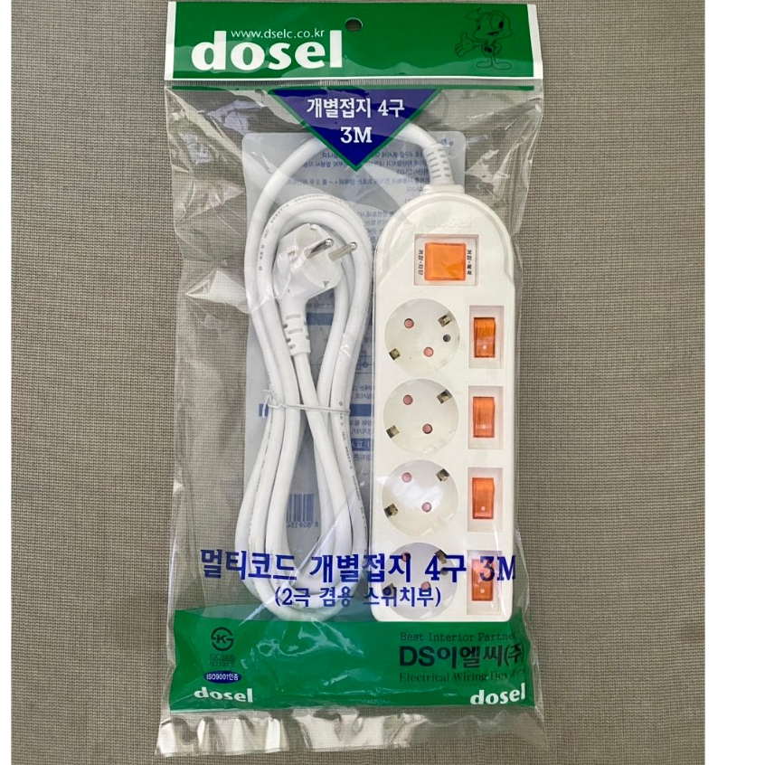 Ổ cắm điện Hàn Quốc 4 lỗ 5 công tắc chống giật với dây dài 3m