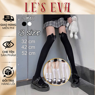 Tất bắp chân trơn trắng đen 32cm 42cm 52cm y2k, tất vớ lolita cosplay học sinh nhật bản pk09-leseva