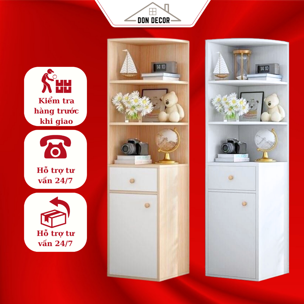 Kệ Gỗ Góc Tường Bo Tròn Đa Năng Nhiều Tầng Có Ngăn Tủ, Chất Liệu Gỗ MDF Phong Cách Hiện Đại, Tháo Lắp Dễ Dàng