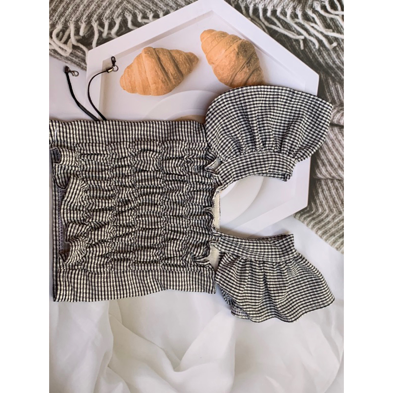 Set chân váy phối ren áo tay cánh tiên