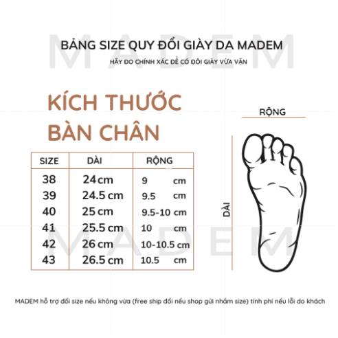 Giày da nam MADEM cổ thấp LN6 da bò Nappa hơi hướng cổ điển - Full box bảo hành 12 tháng