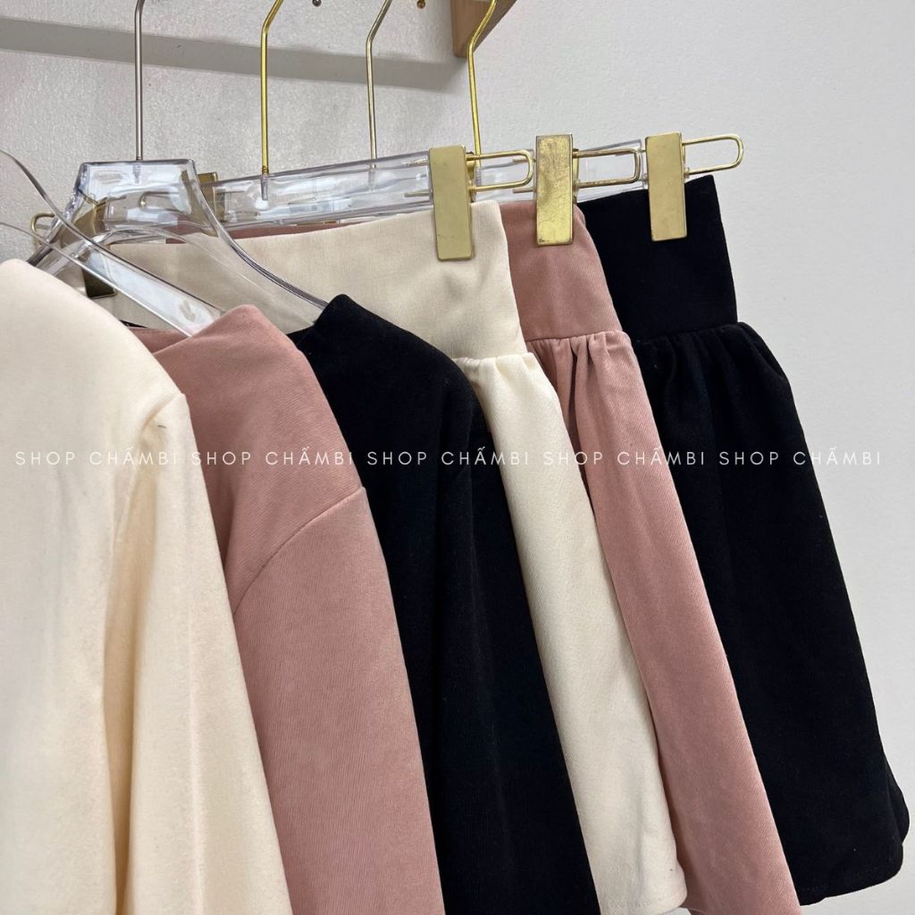 Set đồ nữ đi chơi S.170, Set áo croptop xắn tay kèm chân váy bồng xòe trẻ trung năng động - Shop Chấm Bi