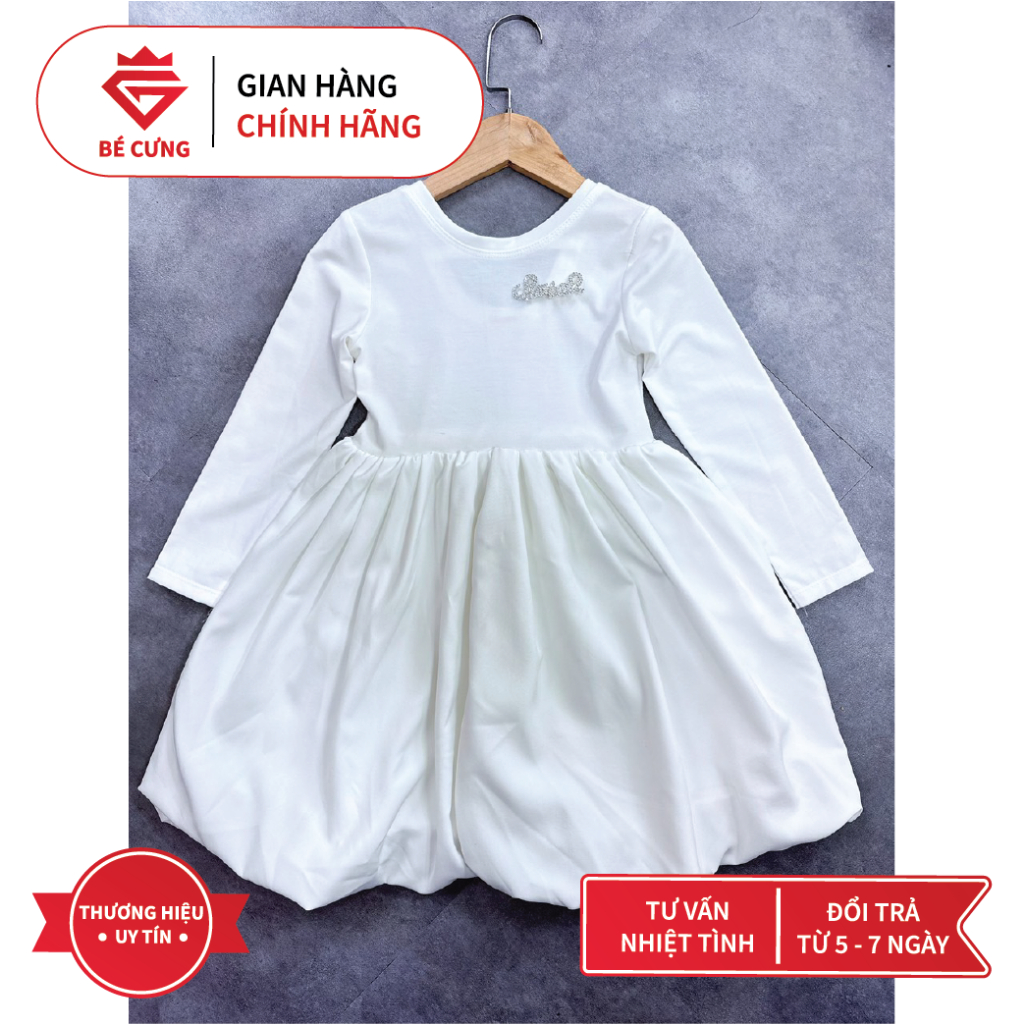 Váy Thun Tay Dài Tùng Bí Dễ Thương  Dành Cho Bé Gái