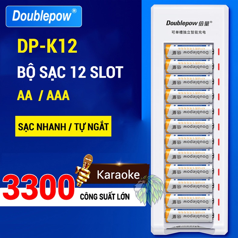 Bộ Sạc Pin AA/AAA DP-K12 Tự Ngắt, Báo Đèn Khi Pin Đầy Thông Minh, công suất lớn chuyên karaoke gia đình