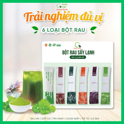 Vỉ 6 Loại Bột Rau Quảng Thanh Nguyên Chất 100% Thanh nhiệt, giảm mụn, đẹp da, giảm Gút, giảm cân