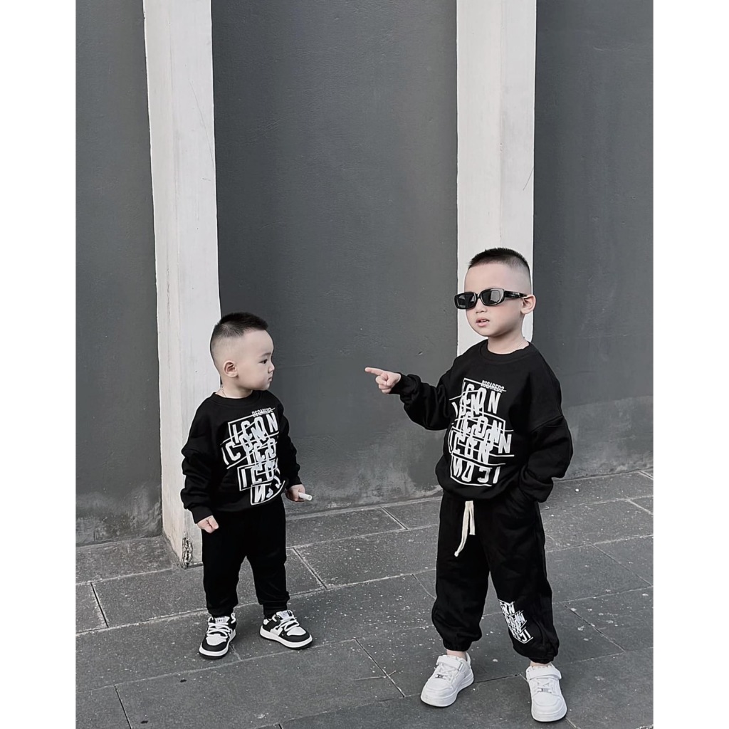 Bộ quần áo nỉ cổ tròn in chữ DSIC, Bộ nỉ thu đông cho bé,TP KIDS,[M548]