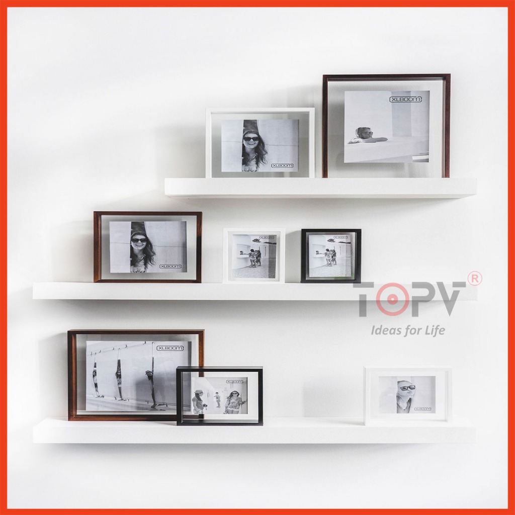 Bộ 3 kệ gỗ treo tường decor TopV giá trang trí bằng thanh gỗ ngang gắn tường mini phòng khách phòng ngủ đen TopVHCM