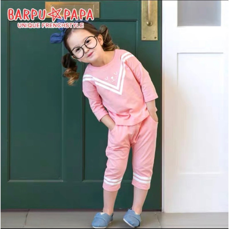 Bộ Thun Cotton Lửng Kiểu Dáng Hàn Quốc Cho Bé Trai, Bé Gái Hãng Barpupapa