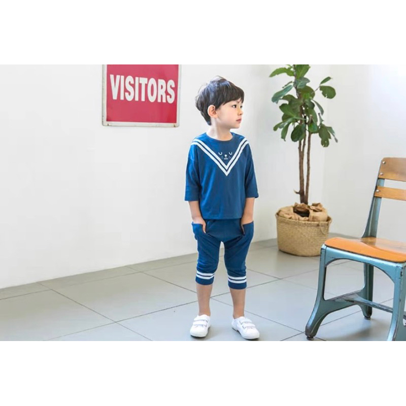 Bộ Thun Cotton Lửng Kiểu Dáng Hàn Quốc Cho Bé Trai, Bé Gái Hãng Barpupapa
