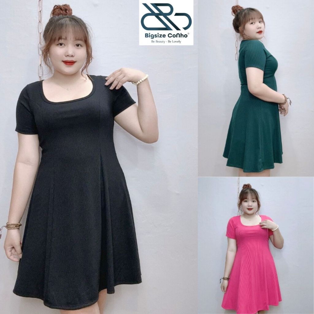 Váy Đầm Thiết Kế Bigsize Cổ Chữ U Dáng Xòe Tay Ngắn Chất Gân Tăm Co Giãn Thoải Mái Tôn Dáng Sang Style Hàn Quôc G115