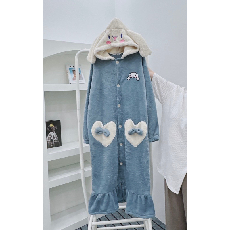 VÁY LÔNG XANH TAI THỎ MŨ TRẮNG TÚI TIM