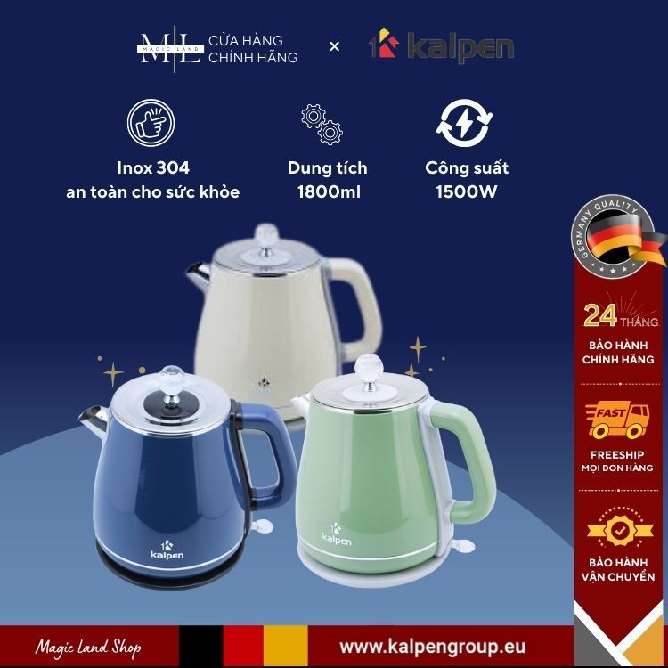 Ấm Đun Nước Siêu Tốc Kalpen KK9901 Công Nghệ Đức Cao Cấp, Dung Tích 1.8L