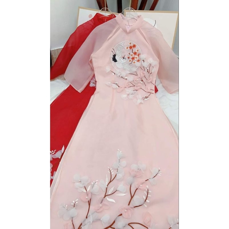 Áo dài cách tân Uyển Đào vải tơ Organza đính kết cao cấp giá xưởng