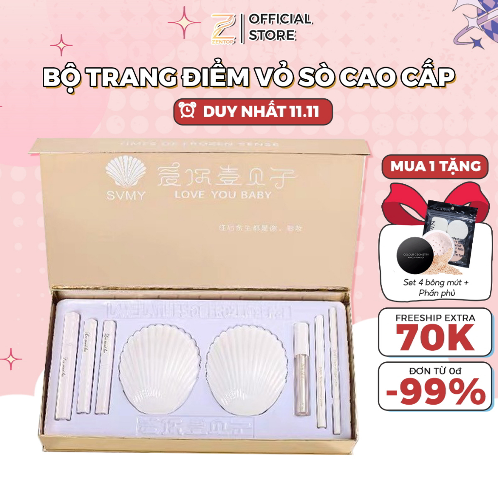 Bộ trang điểm VỎ SÒ set makeup phấn mắt phấn phủ son mascara kẻ mày kẻ mắt quà tặng set makeup cho người mới Zentop