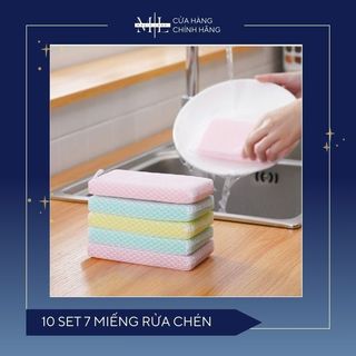 10 set 7 miếng mút lưới rửa chén bát tạo bọt kháng khuẩn DAISO Nhật Bản