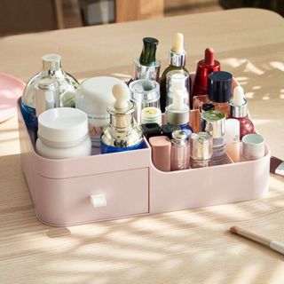 Kệ mỹ phẩm để bàn nhựa cao cấp, hộp đựng mĩ phẩm có khay son kèm ngăn kéo đựng đồ trang điểm tiện dụng