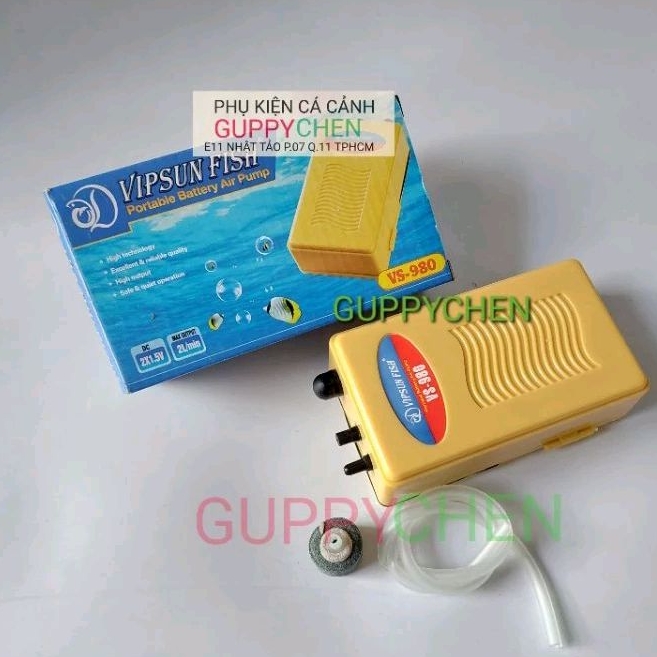 VIPSUN VS-980 | Máy Oxy 1 Vòi Chạy Bằng Pin Tiện Dụng Cho Hồ Cá Cảnh