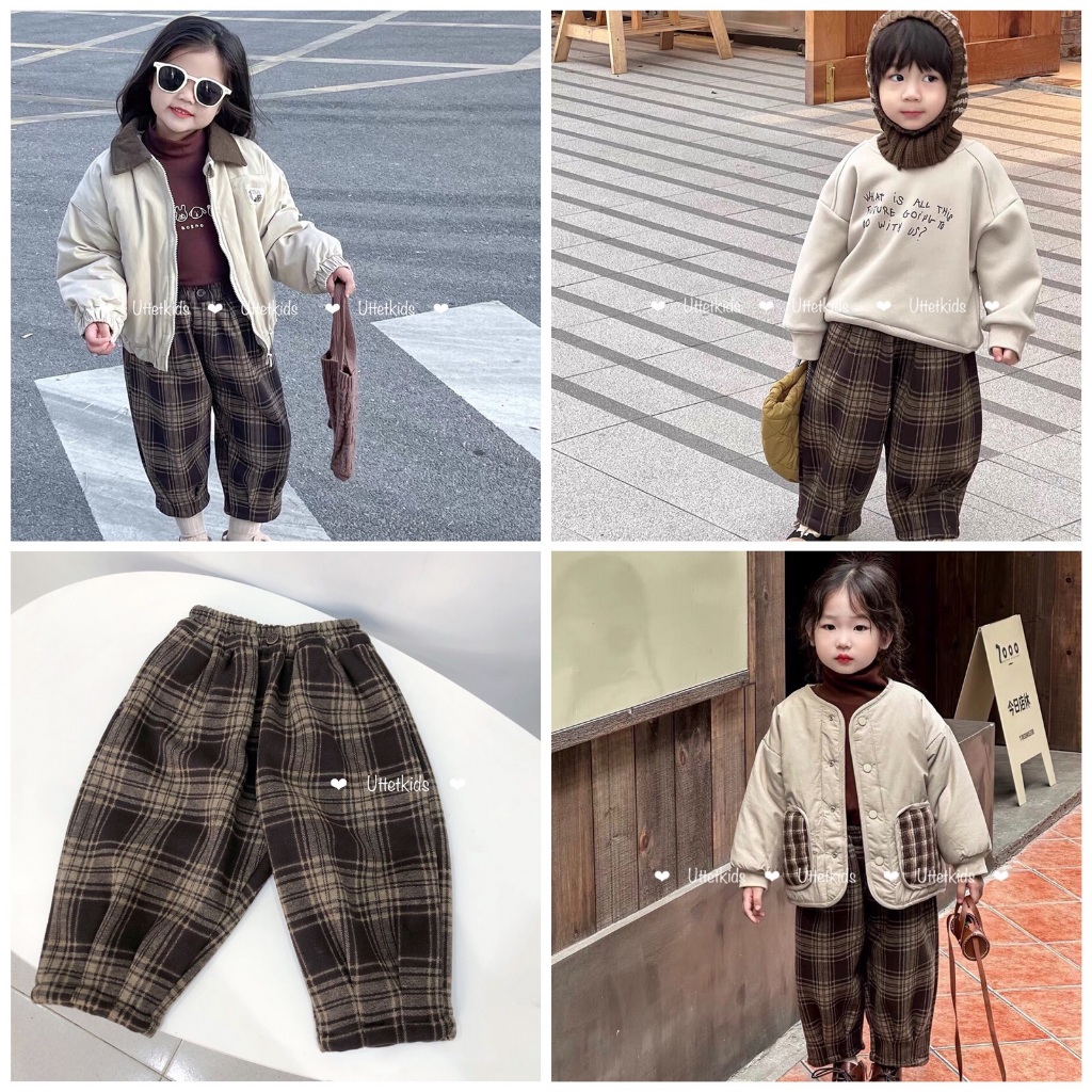 QUẦN CARO LÓT NHUNG PHONG CÁCH HÀN QUỐC RẤT ĐẸP CHO BÉ GÁI VÀ BÉ TRAI