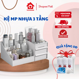 Kệ đựng mỹ phẩm để bàn 3 tầng 2 ngăn, Kệ nhựa đựng dụng cụ trang điểm có ngăn kéo để bàn tiết kiệm diện tích - MP32