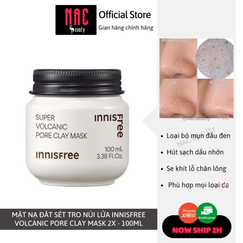 Mặt nạ đât sét tro núi lửa Innisfree Volcanic Pore Clay Mask 2X 100ML - NAC BEAUTY