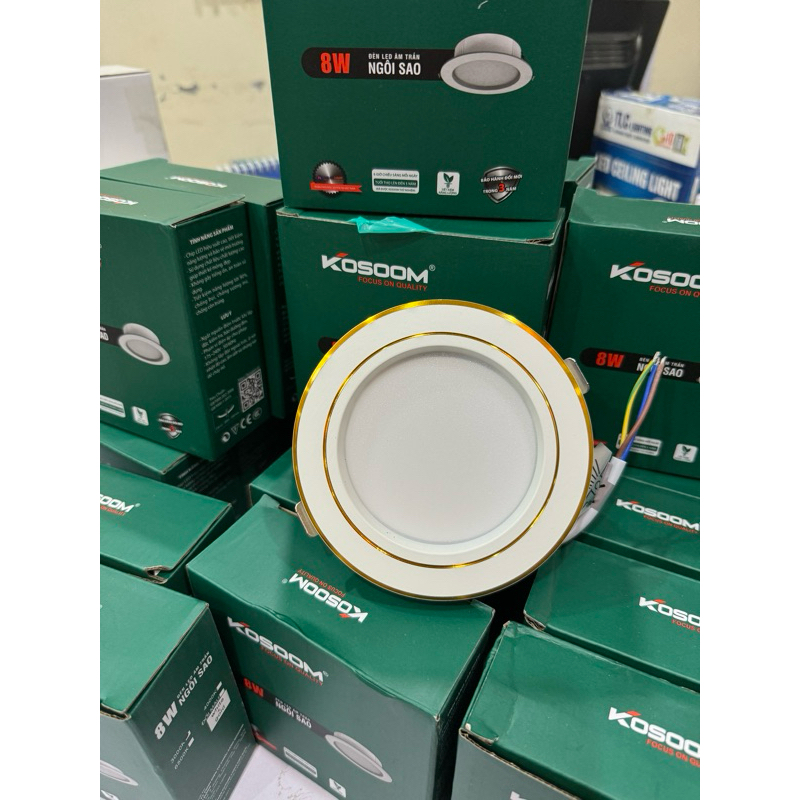 Đèn âm trần Ngôi Sao Kosoom mặt trắng, viền Vàng, viền Bạc, bảo hành 3 năm chính háng
