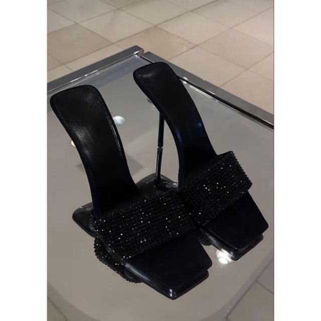 Sandal cao gót mũi vuông dây xoàn bản to 11p