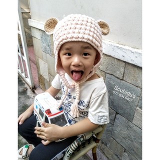 Nón len cho bé (mũ len cừu hồng cam)