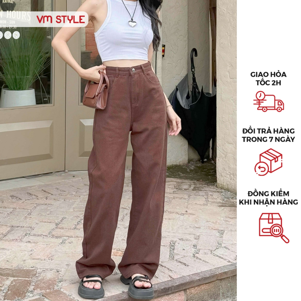 Quần dài kaki nữ VMSTYLE dáng suông cạp cao trơn basic đi học, đi làm, đi chơi - QKU00017