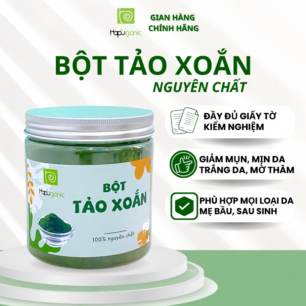 Bột Tảo Xoắn Spirulina Nguyên Chất Sấy Lạnh Mặt Nạ Sáng Da Giảm Thâm Nám Giảm Mụn Hapuganic 500g