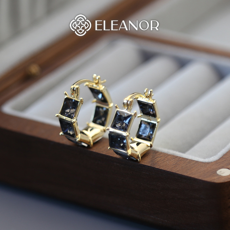 Bông tai nữ chuôi bạc 925 Eleanor Accessories đính đá hình vuông phụ kiện trang sức 6639