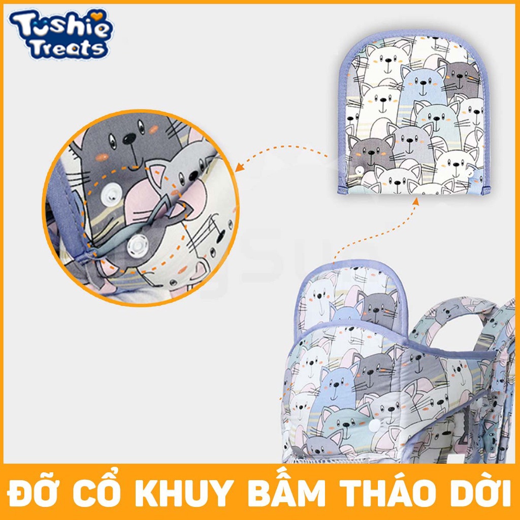 Tushie Treats Đai địu vải cho em bé sơ sinh, trẻ em 36 tháng tuổi | Địu 4 Tư thế có đỡ cổ, An toàn ngồi xe máy