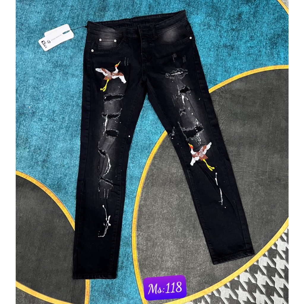 Quần jean nam chất bò vải dày co dãn from thêu logo icon chuẩn dáng đẹp mẫu mới cao cấp H99_STORE