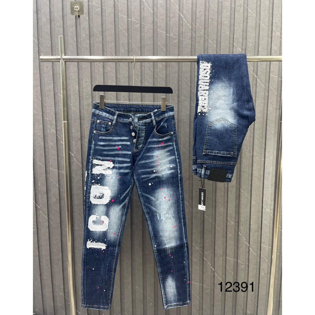 Quần jean nam dài form rộng vải jean dãn ôm body thêu Logo Chữ Icon chữ rất đẹp chuẩn thời trang hàng shop cao cấp