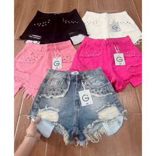  Quần short đùi kiểu rách tua rua,QUẦN SHORT JEAN ĐÙI NỮ LƯNG CAO RÁCH ĐÙI GẬP PHỐI LỘ TÚI MÀU VÀNG HỒNG SIÊU ĐỈNH CAO 