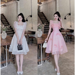 Đầm váy tafta dự tiệc tay voan đính nơ xinh xắn tiểu thư, sang trọng Gs0195