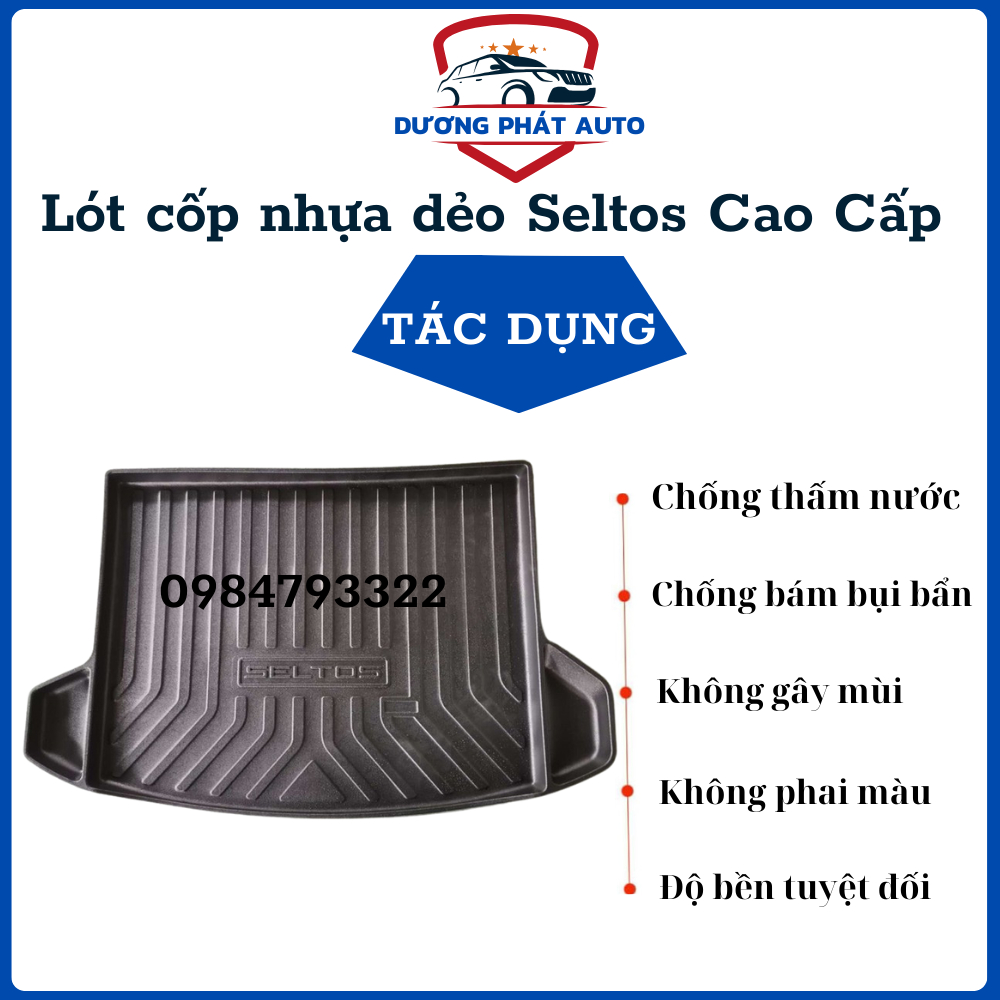 Lót cốp nhựa dẻo xe Kia Seltos 2020- 2023 có tai hàng chuẩn theo xe