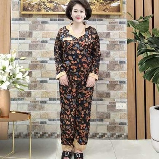 Bộ Pijama dài tay cho phụ nữ trung niên có đủ size tới 70kg/ Bộ thu đông cho phụ nữ U50 U60