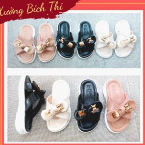 Dép lê bé gái, dép quai chéo bánh mì nơ gâu cho bé đế PU êm mềm chống trơn trượt  DL02.